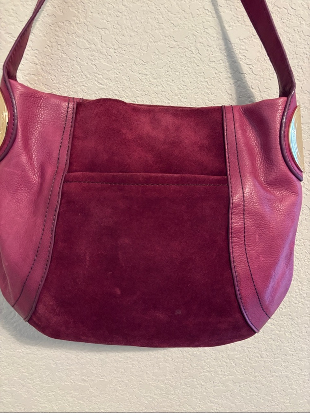 B. Makowsky Suede Leather Shoulder Bag in Fuchsia - Picture 2 of 11